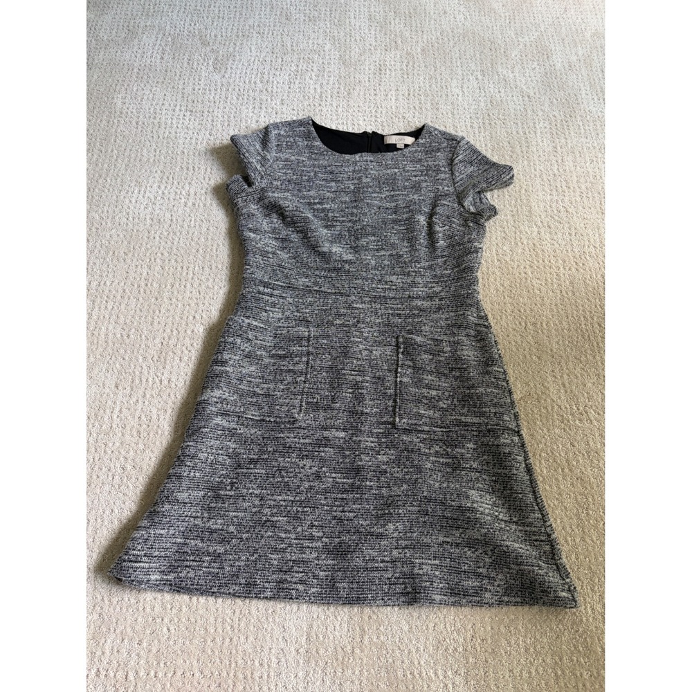 Ann Taylor LOFT Womens Black White Marled Tweed Shift Dress Pockets Size 12‎
